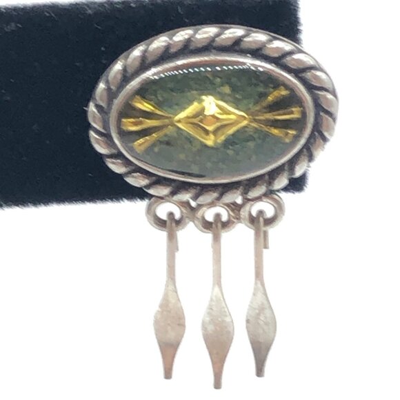 Relios Southwest Sterling Silver Green Yellow Inlay Tassel Pierced Earrings - Picture 9 of 12